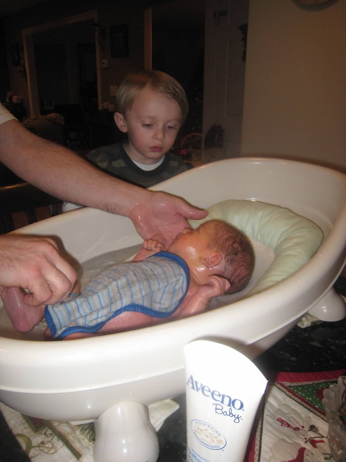 baby trevor in bath