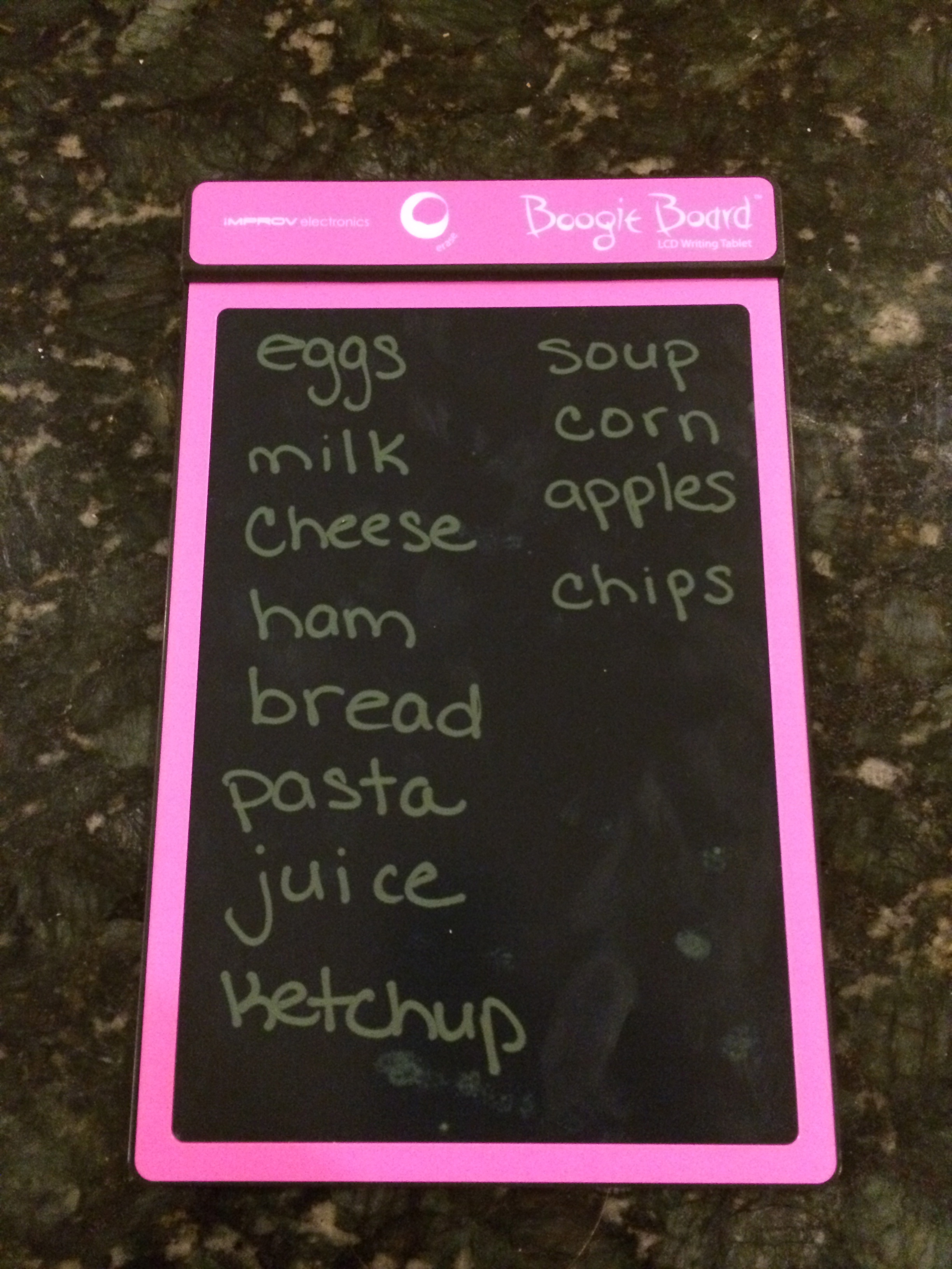 Not only can you use the Boogie Board to keep your shopping list, your kids can hold in the cart and help check things off as you find them!